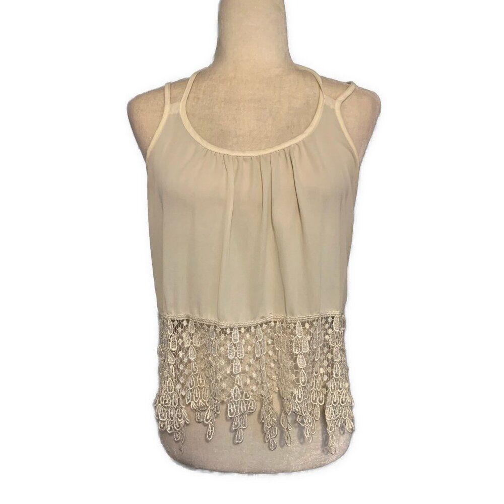 Potters Pot Solid White Crop Lace Tank Top Small